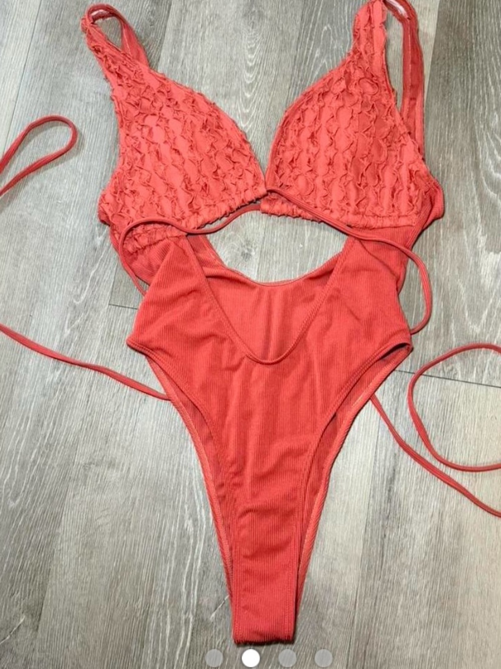 SHEIN Rust Ribbed One-Piece with Ruffle Cups sz M - Picture 2 of 4